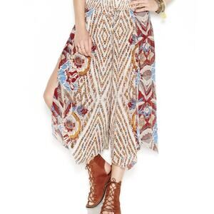 Free People Boho Chic Alabaster Asymmetrical Cropped Wide Leg M Pants Hippie